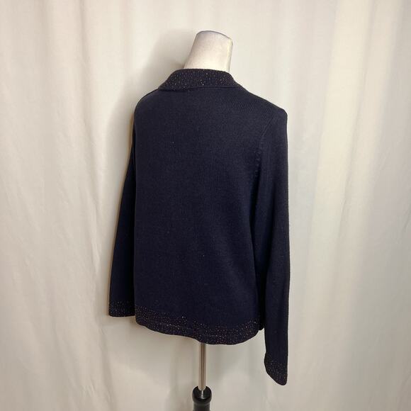 Christopher & Banks Beaded Collared Sweater Black Button Up Knit Women's Large - Picture 10 of 11